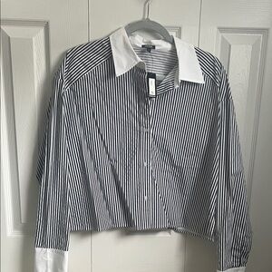 Express Black and White Striped Button Down Shirt